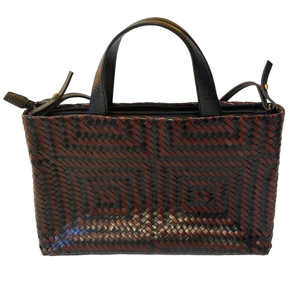 Vintage Monsac Original Woven Designed Black & Brown Italian Leather Bag.